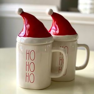 Rae Dunn Santa Ho Ho Ho with Santa Hat Top - set of 2
